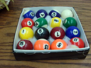 Vintage Complete Set Miniature Small Pool Balls 1 1/2" w/ Storage Box
