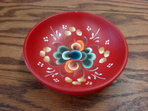 Vintage Rosemaling Scandinavian Hand Painted Wood 4" Small Trinket Bowl Norway