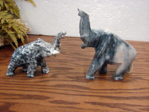 Set/2 Made in Mexico Large Onyx Carved Elephant Grey Pink Swirl Gray White Spotted