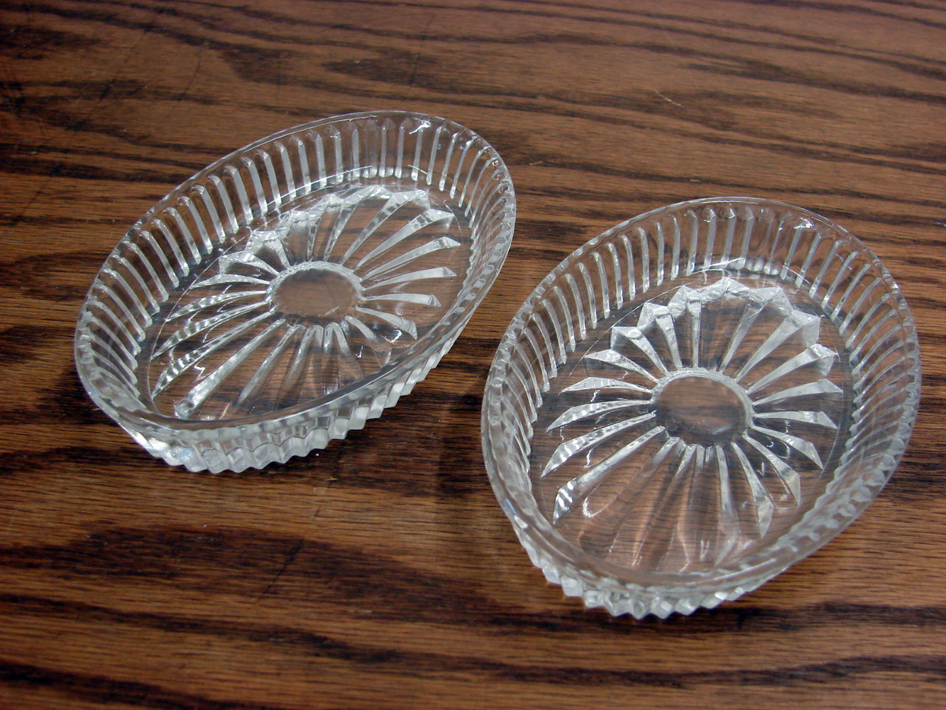 Set/2 Vintage EAPG Oval Open Salt Cellars Master Pattern Pressed Glass Victorian Tableware