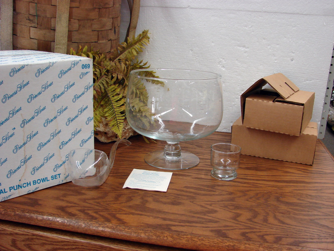 Vintage Princess House #069 Punch Bowl Set 14 pc Etched Lead Crystal in Original Boxes