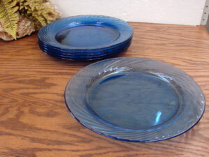 Set/6 Retired PYREX Festiva Cobalt Blue Glass Swirl Dinner Plates 10 3/4"