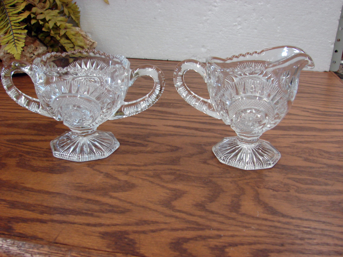 Vintage Clear Crystal Slewed Horseshoe Creamer and Sugar Bowl