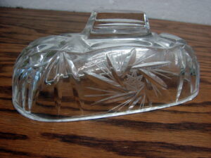 Vintage 1950's Cut Glass Pinwheel Hobstar Design Bar Handle Stick Butter Dish Lid Only