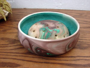 Vintage Nemadji Style Clay Pottery Flower Frog and Low Bowl Montana