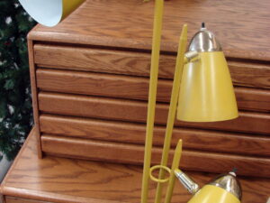 Vintage MCM Atomic Cone Triple Industrial Gerald Thurston Style Floor Lamp Yellow