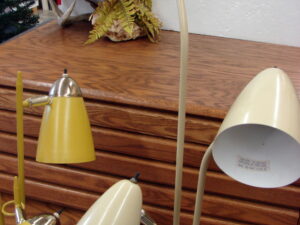 Vintage MCM Atomic Cone Triple Industrial Gerald Thurston Style Floor Lamp Tan