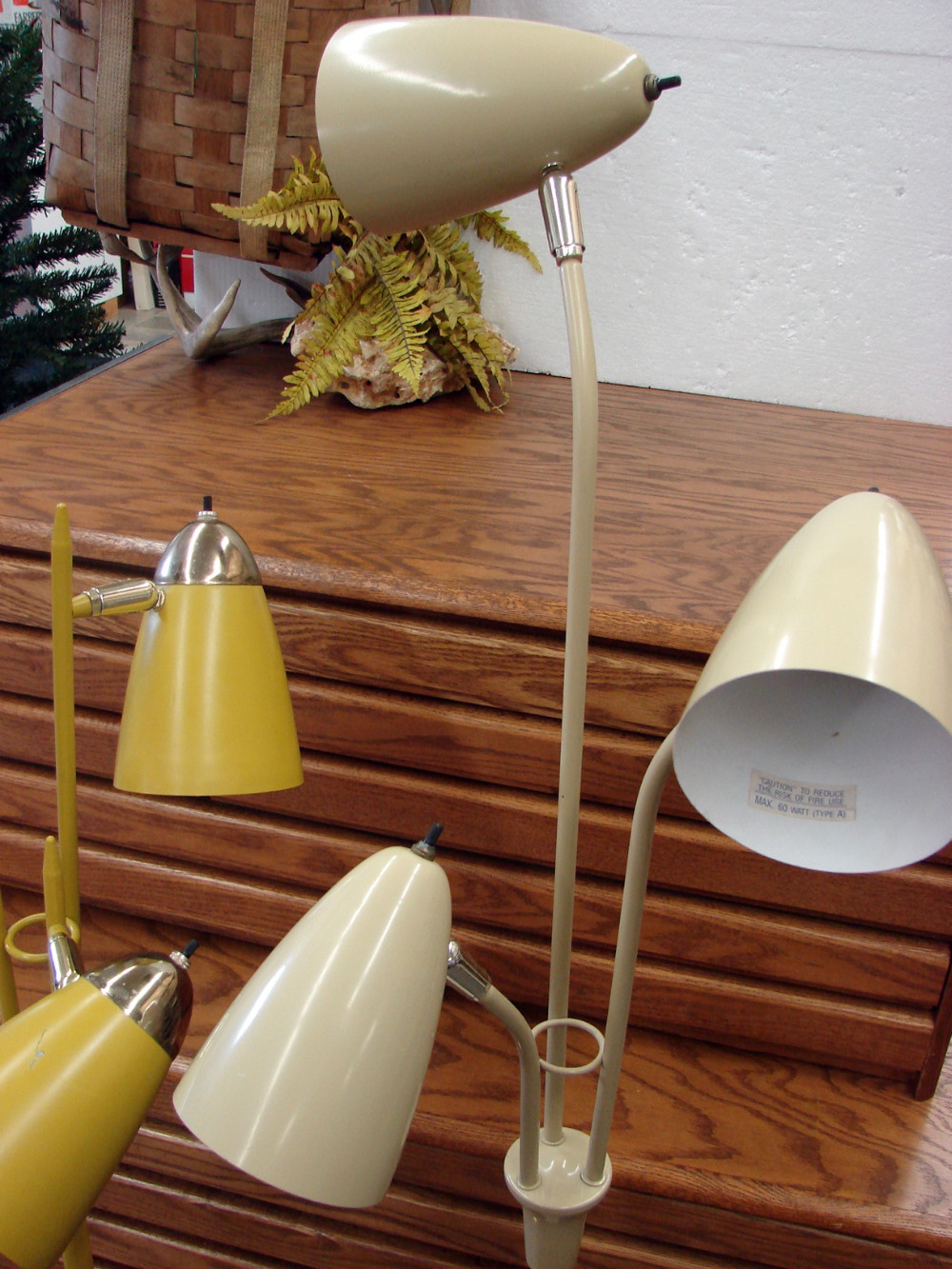 Vintage MCM Atomic Cone Triple Industrial Gerald Thurston Style Floor Lamp Tan