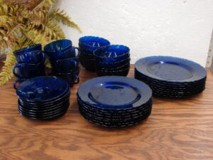 40 pc Retired Rivage Cobalt Glass Dinnerware by Duralex Blue Swirl Textured France