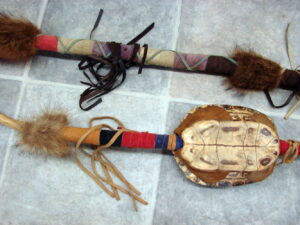 Set/2 OOAK Authentic Ojibwe Native American Indian Spirit Dance Shafts Turtle Deer Antler Rattle