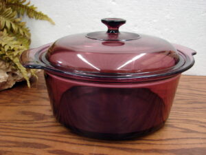 Vintage PYREX Glass Visions Cranberry 5 Liter Non Stick Dutch Oven w/ Matching Lid