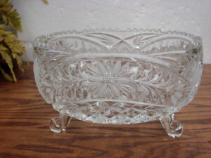 Lead Crystal Imperlux 3 Footed Made in Germany Centerpiece Bowl Sawtooth Rim