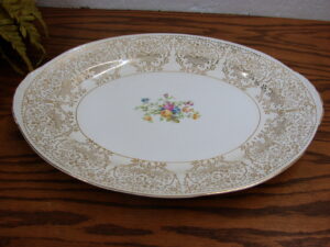Vintage Homer Laughlin Serving Platter Eggshell Nautilus Gold Filigree Floral N1666