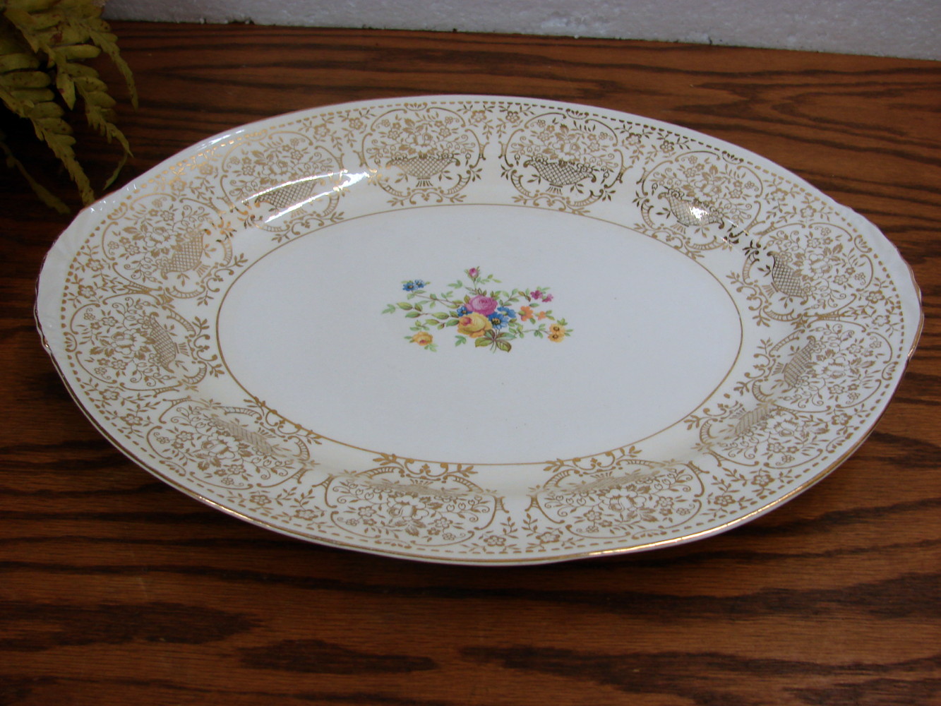 Vintage Homer Laughlin Serving Platter Eggshell Nautilus Gold Filigree Floral N1666