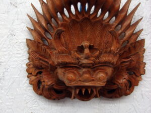 Wood Carved Balinese Barong Dance Mask Mythological Figure Rangda Indonesia Wall Hanging
