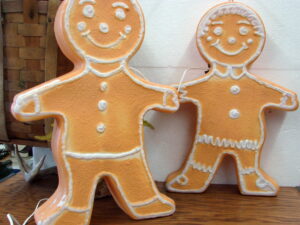 Set/2 Vintage Blow Mold Gingerbread Man Outdoor Decor 24" w/ Light