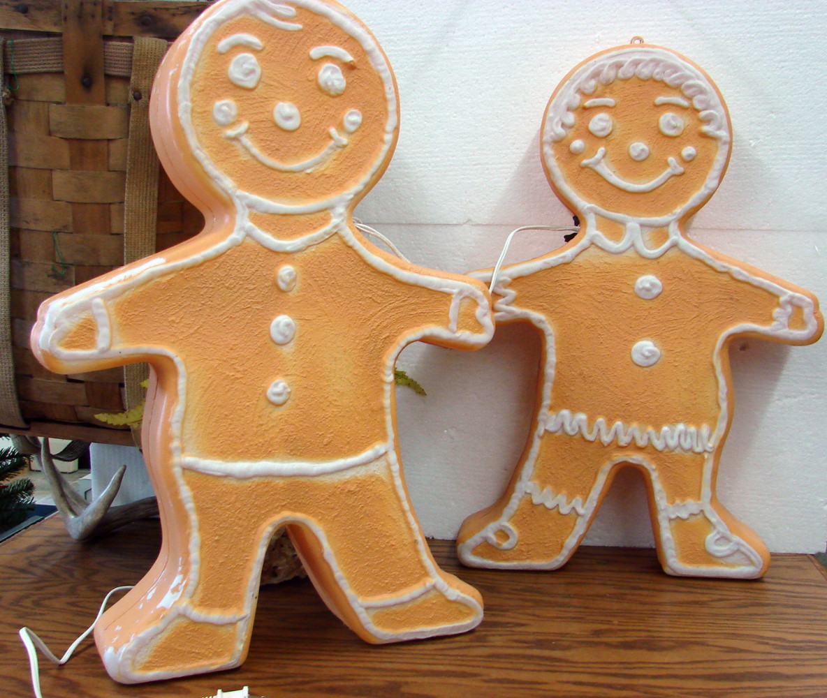 Set/2 Vintage Blow Mold Gingerbread Man Outdoor Decor 24" w/ Light
