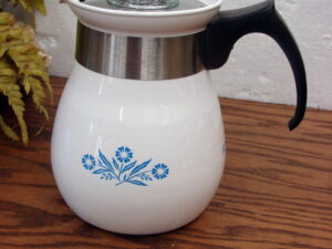 Vintage P-166 Bulbous Corning Ware 6 Cup Blue Cornflower Stove Top Coffee Pot Percolator