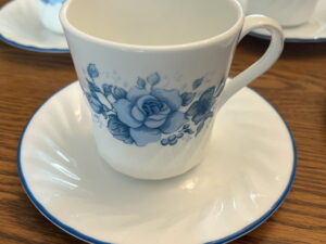 Set/6 Vintage Corelle Blue Velvet Rose Swirl Coffee Cup and Saucer Sets