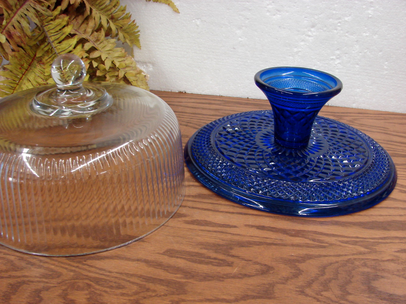 Vintage Anchor Hocking Wexford Cobalt Blue Cake Plate Stand w/ Dome Lid Cover Punch Bowl - Image 2