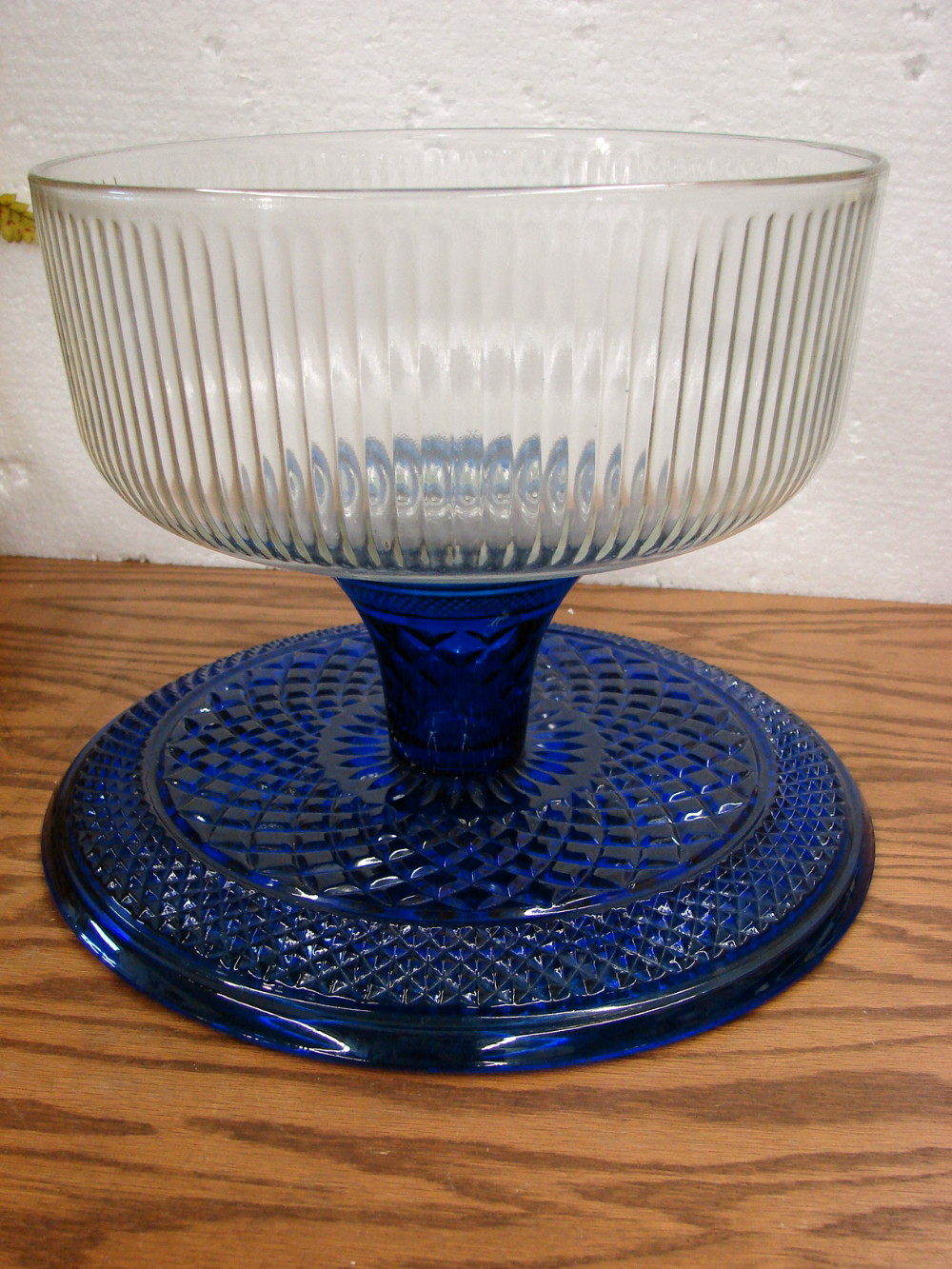 Vintage Anchor Hocking Wexford Cobalt Blue Cake Plate Stand w/ Dome Lid Cover Punch Bowl - Image 3