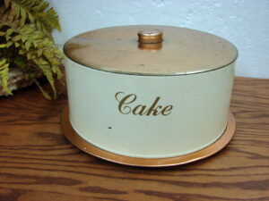 Vintage Decoware Ivory and Copper Tone Metal Cake Storage