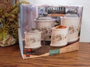 Set/4 Brand New Corelle Coordinates Corning Callaway Green Ivy Canister Set w/ Lids Sealed Box