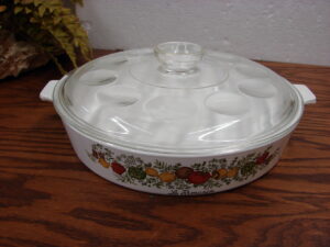 Vintage Corning Ware Spice of Life 2 1/2 Quart B-10 Round Flat Casserole w/ Matching Glass Lid