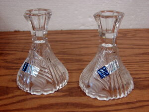 Lead Crystal Clear Frosted Triple Leaf W. Germany Candle Stick Holders
