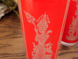 Set/4 Vintage Red Tan Thai Goddess 14 oz Flat Tumbler