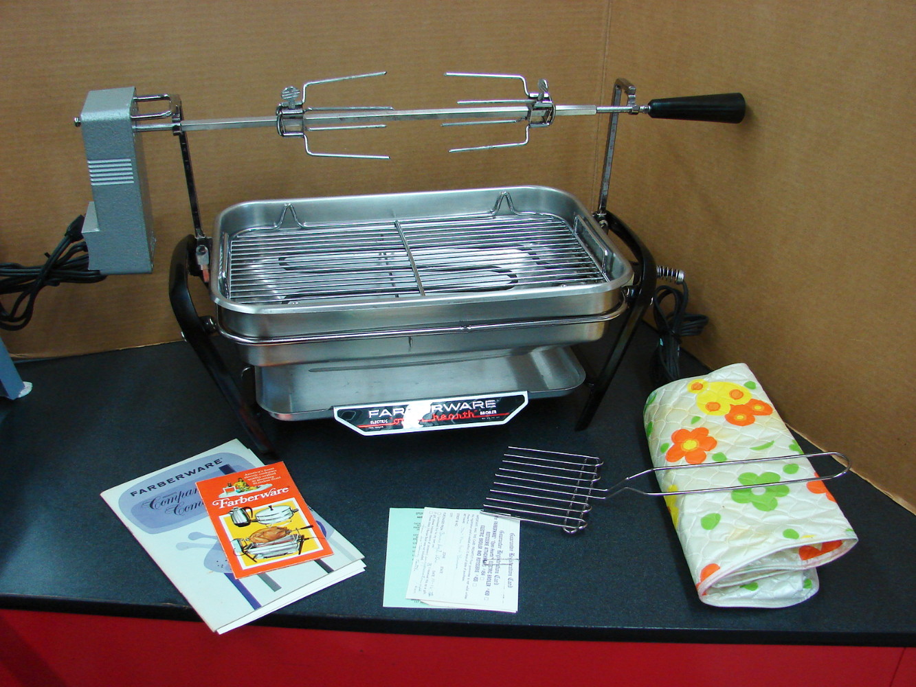 Vintage Farberware Open Hearth Grill Broiler Electric Motor Rotisserie Cover Spatula Books Tested