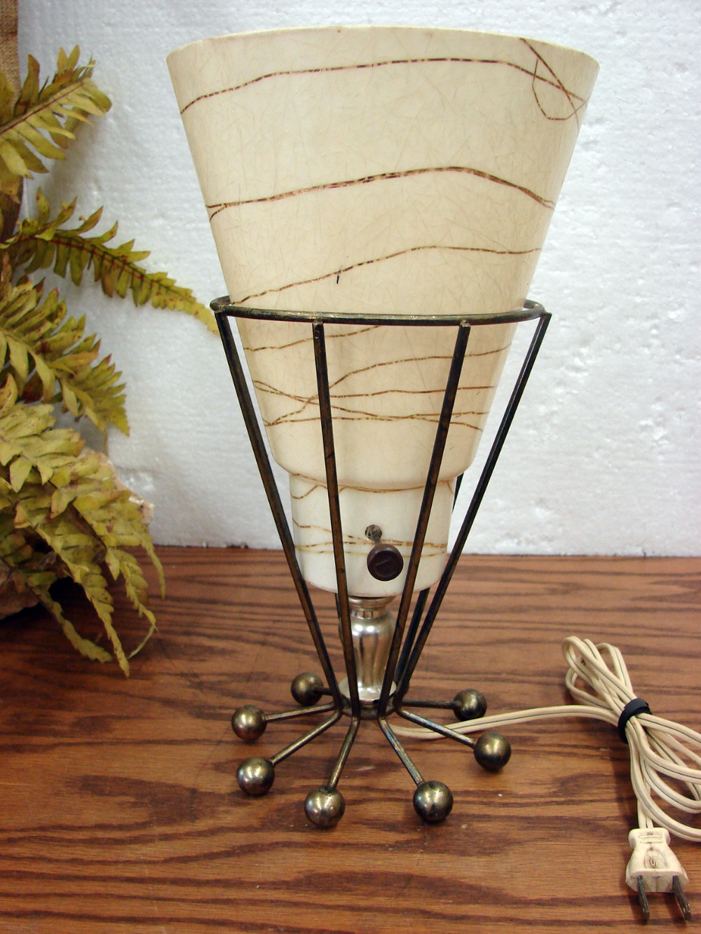 Vintage MCM Atomic Cone Desk Table Lamp Fiberglass Shade Ball Base Space Age Tested