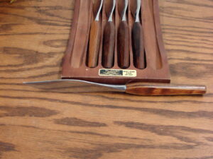 5 pc Knife Vintage Town & Country Stainless Steak Utility Knives Fleetwood Teak Wood Handles