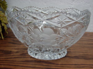 Lead Crystal Clear Industries Footed Pedestal Centerpiece Bowl Frosted Rose Sawtooth Rim