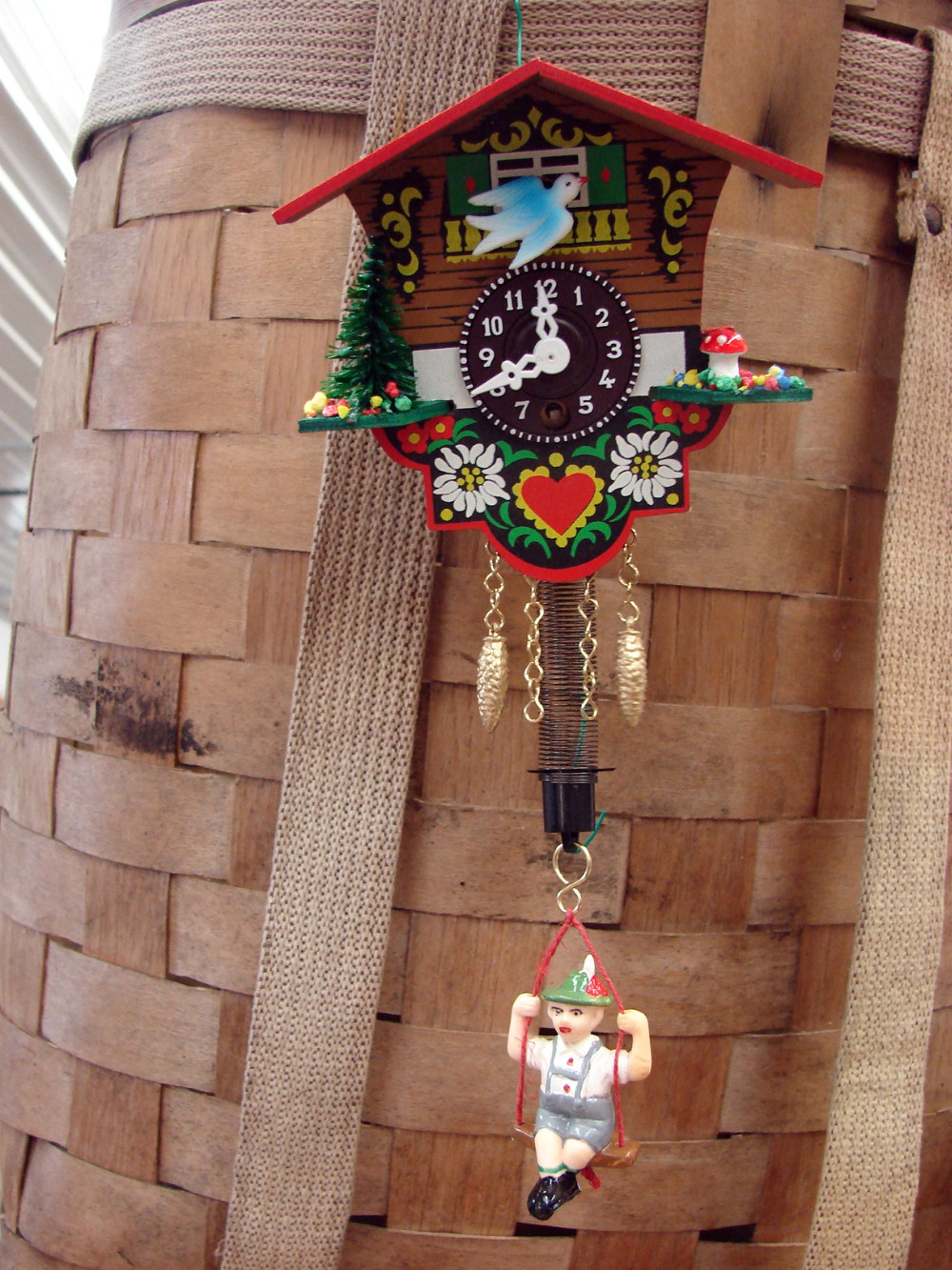 Vintage Miniature German Cuckoo Clock 4" Original Box Boy on Spring Swing Pendulum - Image 2