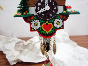 Vintage Miniature German Cuckoo Clock 4" Original Box Boy on Spring Swing Pendulum