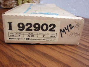 H&R Harrington & Richardson 929 Sidekick 9 Shot 22 LR Pistol Box Only I 92902
