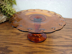 Vintage Indiana Amber Orange Scalloped Teardrop Round Pedestal Cake Plate Stand