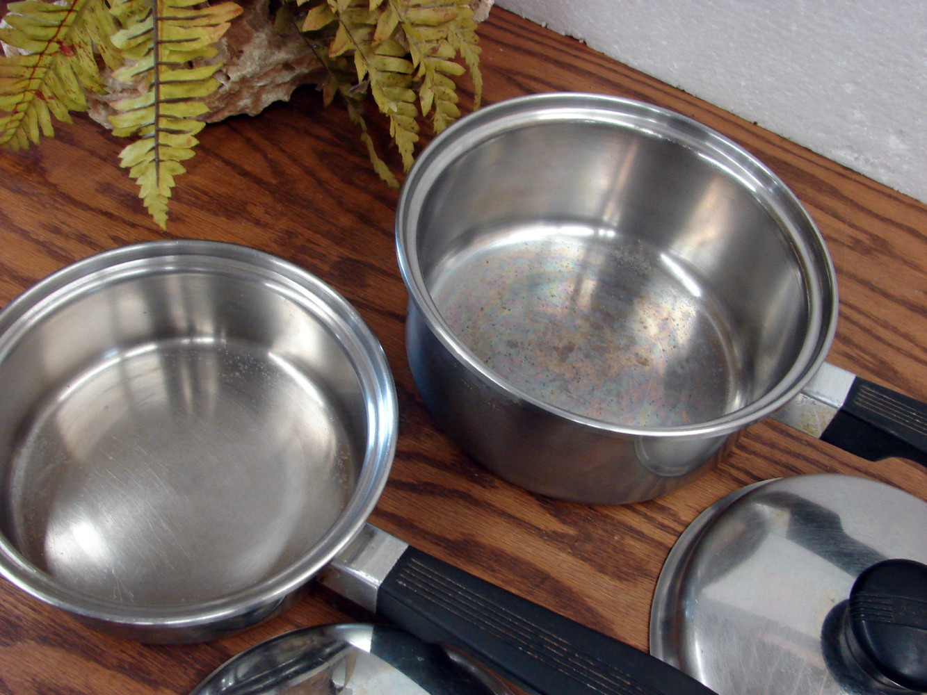 Set/2 Kitchen Craft Stainless Steel Sauce Pan Set 3 Ply 1 and 2 Quart w/ Logo Knob Lids - Image 3