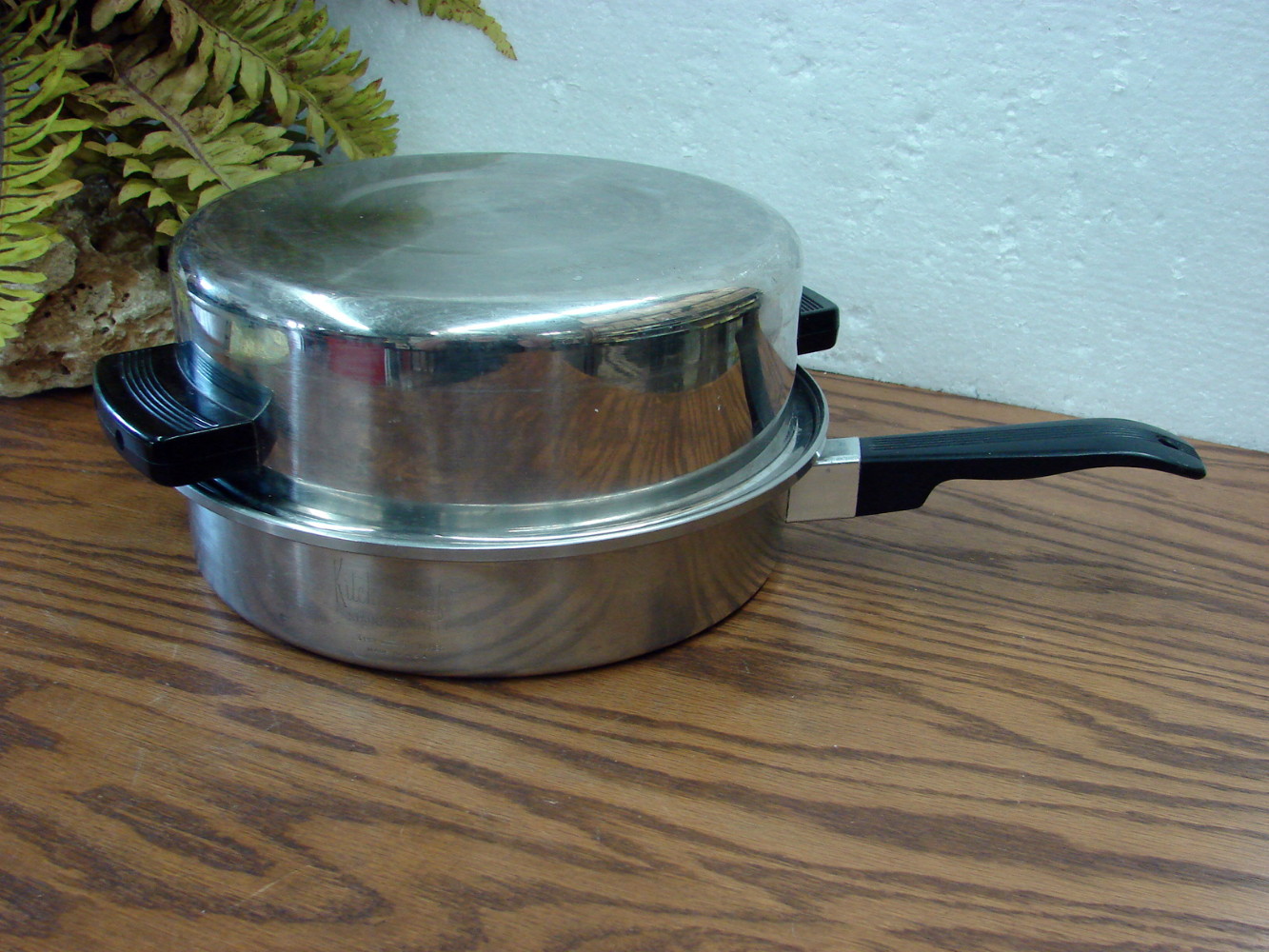 Vintage Kitchen Craft Stainless Steel 11" Skillet w/ Egg Poacher Insert w/ Dome Lid