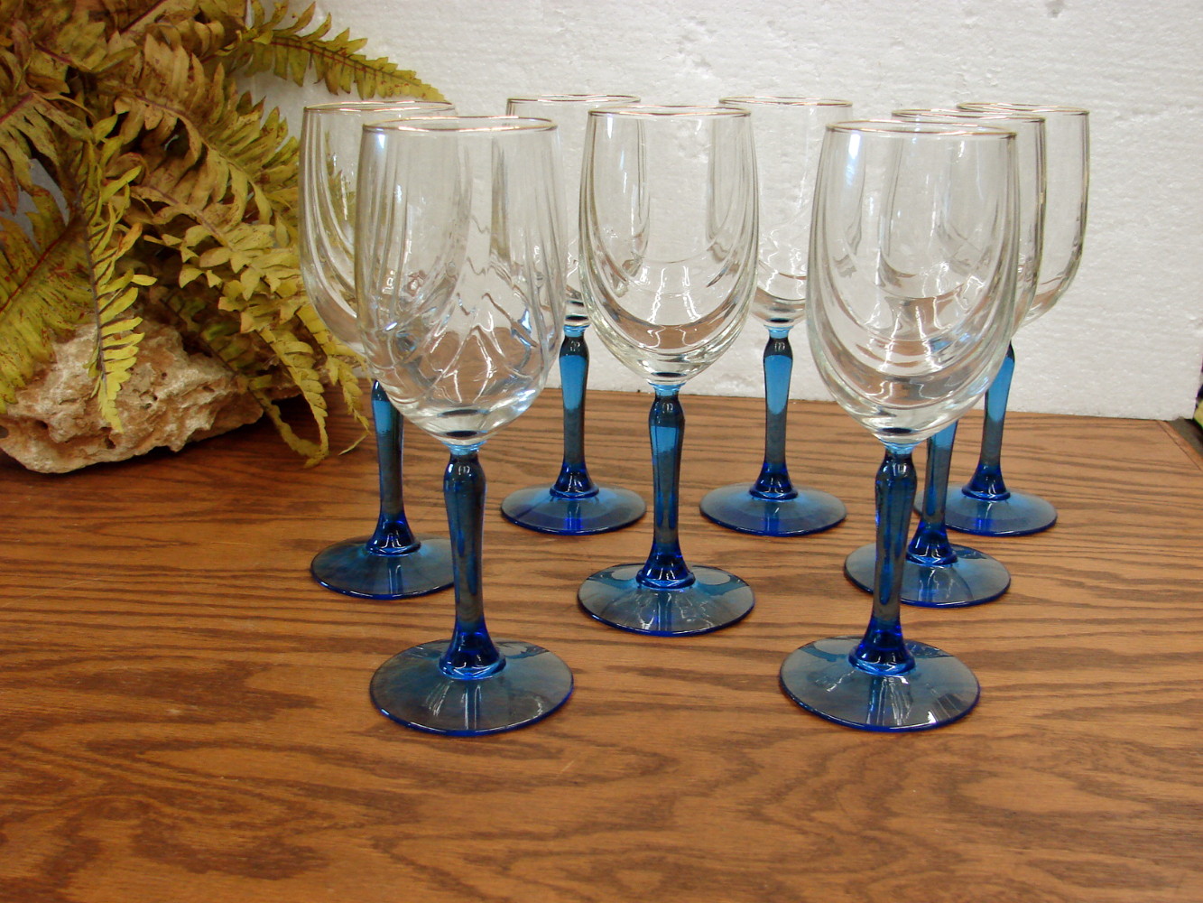Set/8 Lenox Libbey Cobalt Blue Double Drape Swag Crystal Gold Rim Wine Glasses - Image 2