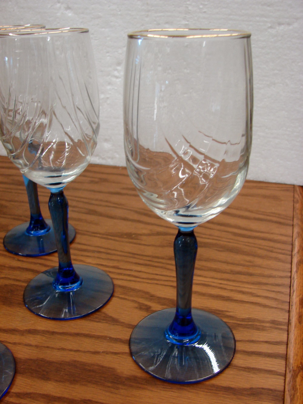 Set/8 Lenox Libbey Cobalt Blue Double Drape Swag Crystal Gold Rim Wine Glasses - Image 3