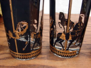 Vintage Black and Gold Carousel Horse Set/4 Highball Glasses Libbey Federal Glass