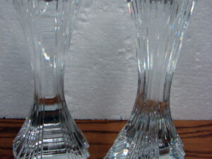 Mikasa Lead Crystal City Lights 7" Pillar Candlesticks Pair Candle Holders in Original Box