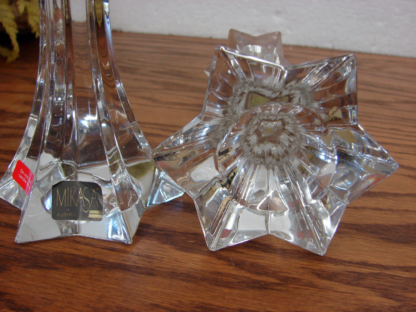 Set/2 Mikasa Fire Star Lead Crystal 6 1/2" Pillar Candlesticks Pair Candle Holders Stickers - Image 2
