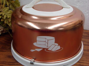 Vintage MCM Copper White Mirro Aluminum Lever Lock Locking Cake Carrier