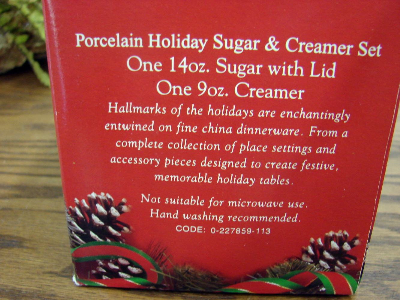 Retired Brand New Poinsettia & Ribbons Fine China Creamer & Sugar Bowl w/ Lid Set Boxed - Image 2