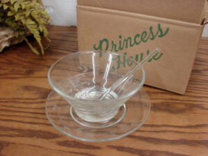 Retired Princess House Etched Crystal Glass Heritage Dip Bowl Spoon w/ Under Plate in Box