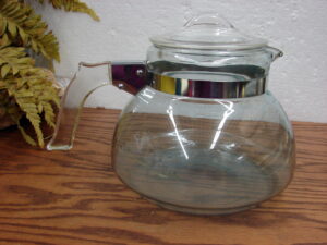 Huge Vintage PYREX 10 Cup Flameware Glass #7125 Blue Tint Teapot 2 1/2 Quart