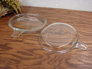 Set/2 Vintage PYREX Clear Glass Grab It Snack Plate 600-B w/ Tab Handles